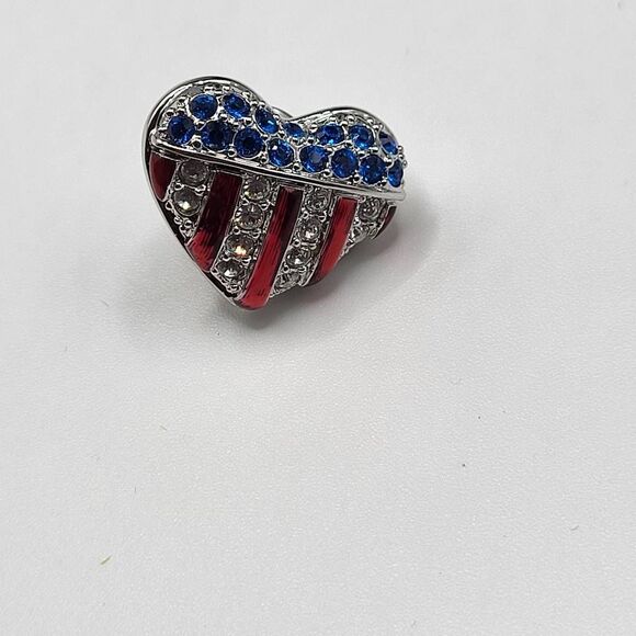 Swarowski Red White & Blue Heart Pin - Signed with a Swan - Picture 4 of 4